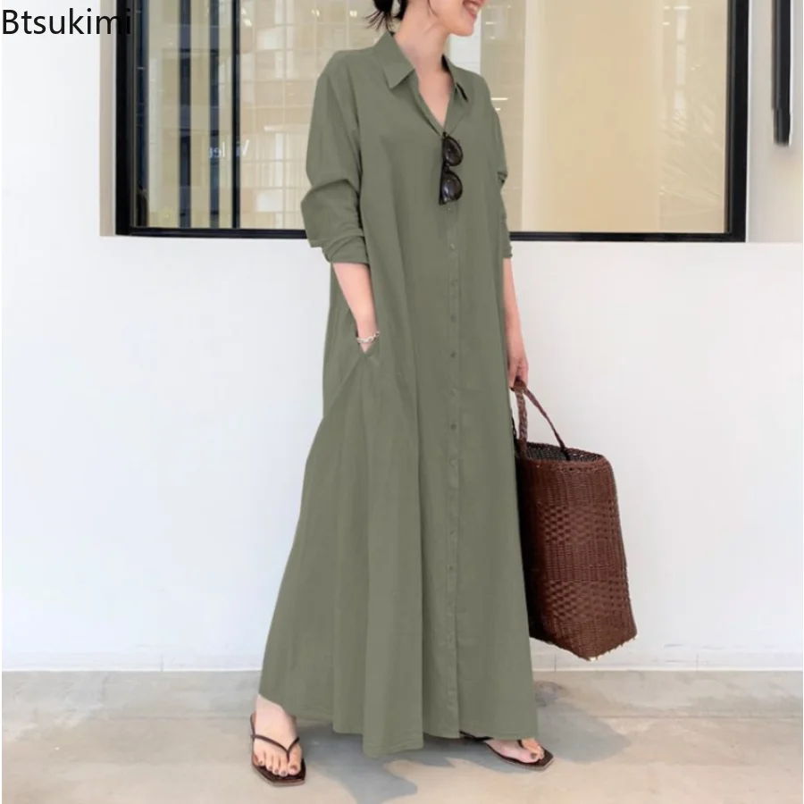 Plus Size 4XL 5XL Women's Elegant Shirt Dress Casual Sundress Female Long Sleeve Maxi Dress Muslim Fashion Dress Vestido Robe