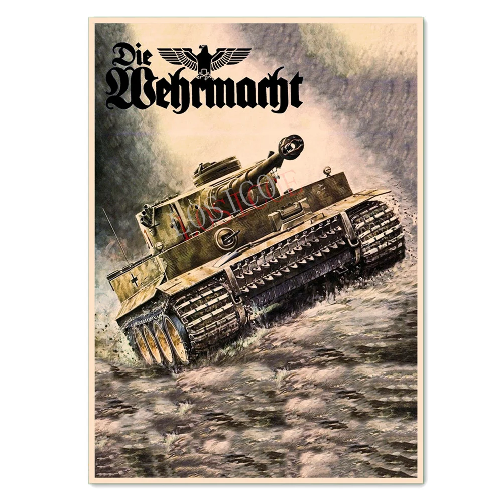 

WW II German Tiger Tank Vintage Kraft Paper Posters & Prints T-VI Panzer Armored Picture Wall Art Painting Military Wall Chart