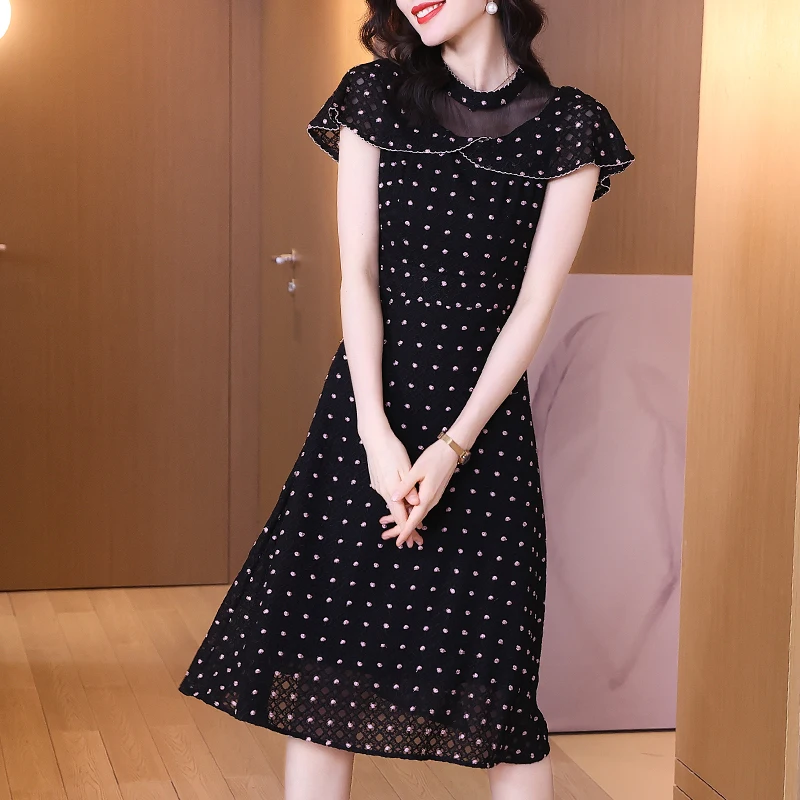 

Женское винтажное платье миди с вышивкой, черное облегающее платье с оборками, элегантное платье в Корейском стиле Хепберн, лето 2022