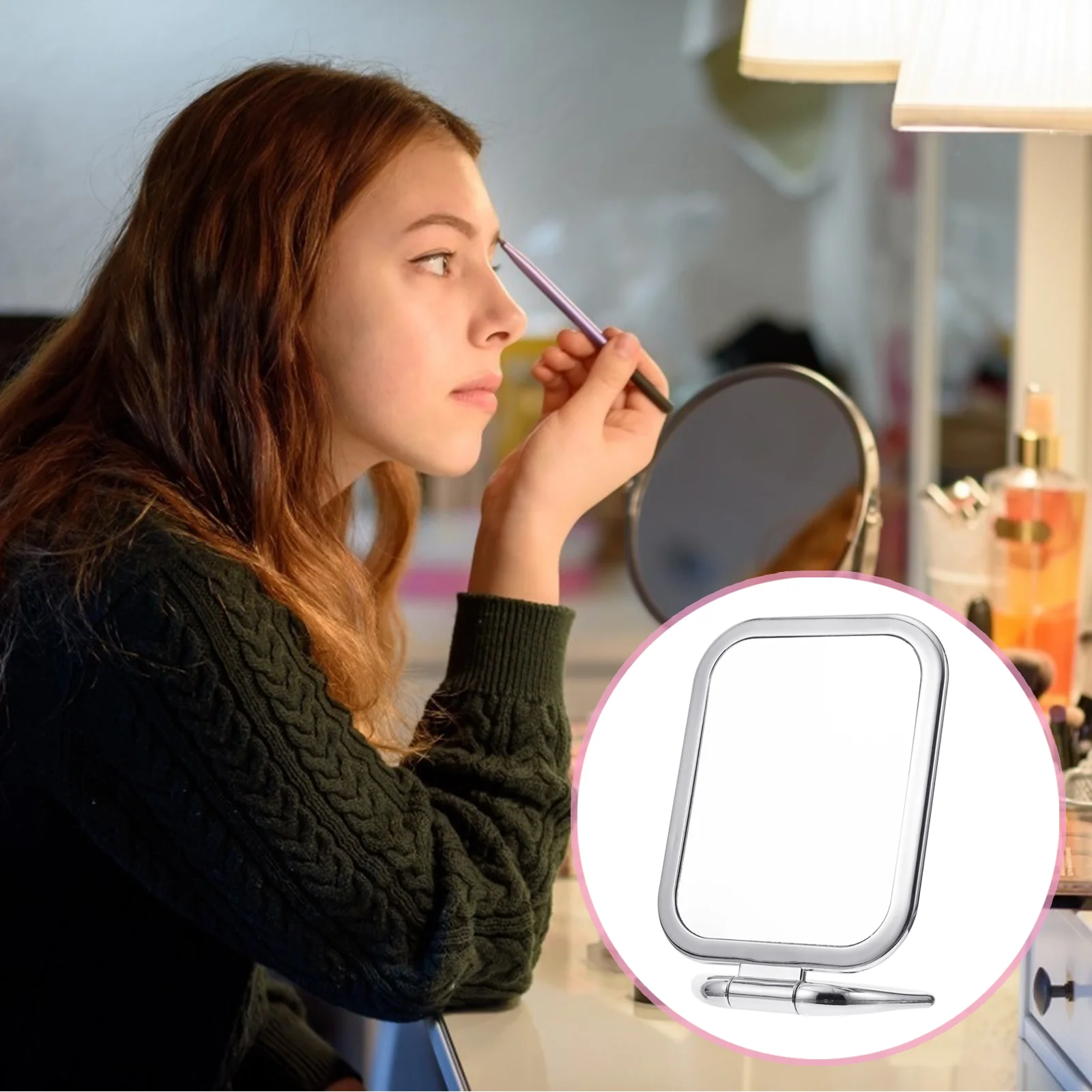 

Mirror Makeup Magnifying Travel Folding Vanity Tabletop Up Desktop Hand Desk Double Sided Make Table Handheld Stand Dressing