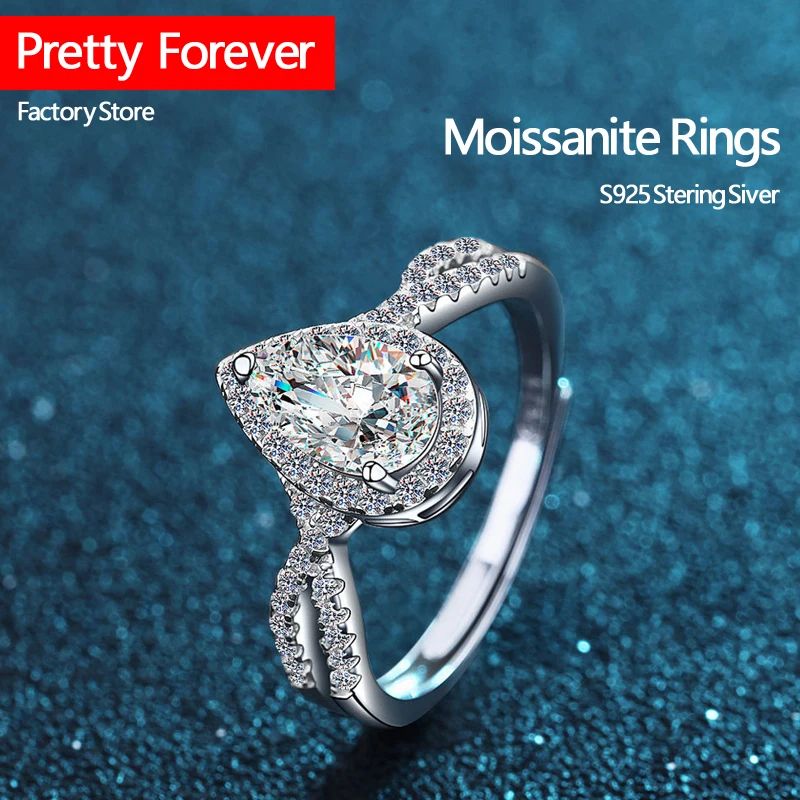 

Pretty Forever 925 Sterling Silver Moissanite Ring 1ct Pear Diamonds with Certificate 18k Gold Rings Women Wedding Fine Jewelry
