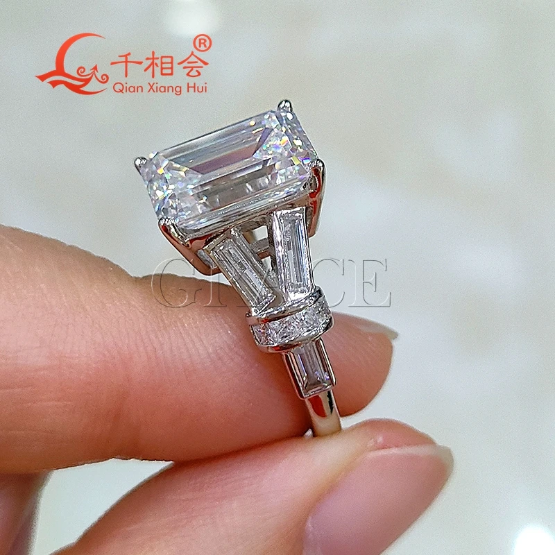 7.5*11mm emerald cut  Y baguette Rings Silver hip hop Moissanite Ring Men women Diamonds Male fine Jewelry