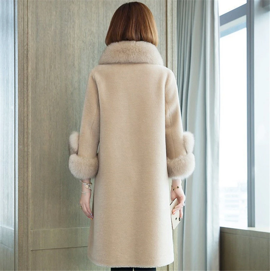 Mid-length Winter Faux Collar Fleece Fur Coat Women Plush Warm Thick Overcoat Lawbwool Outwear Korean Street Windbreaker Jacket