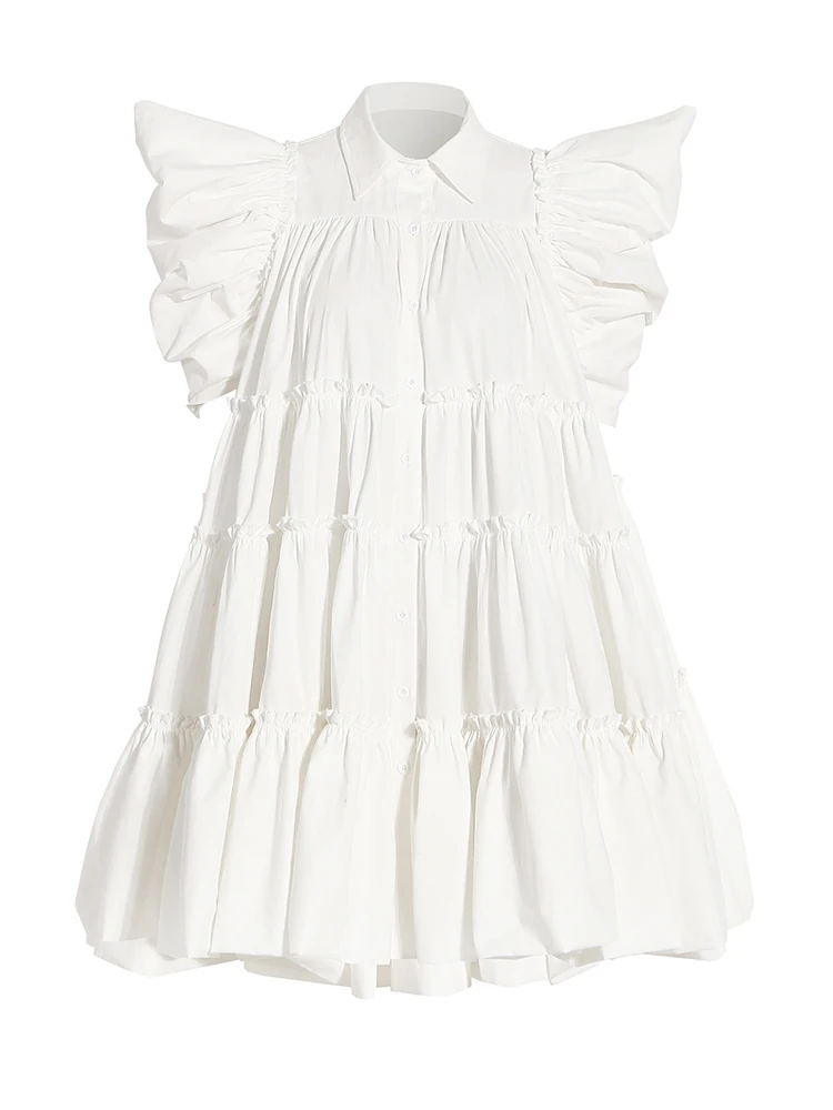 

Женское Плиссированное Платье-рубашка, белое элегантное свободное платье большого размера с отложным воротником и коротким рукавом, весна-лето 2022 N672