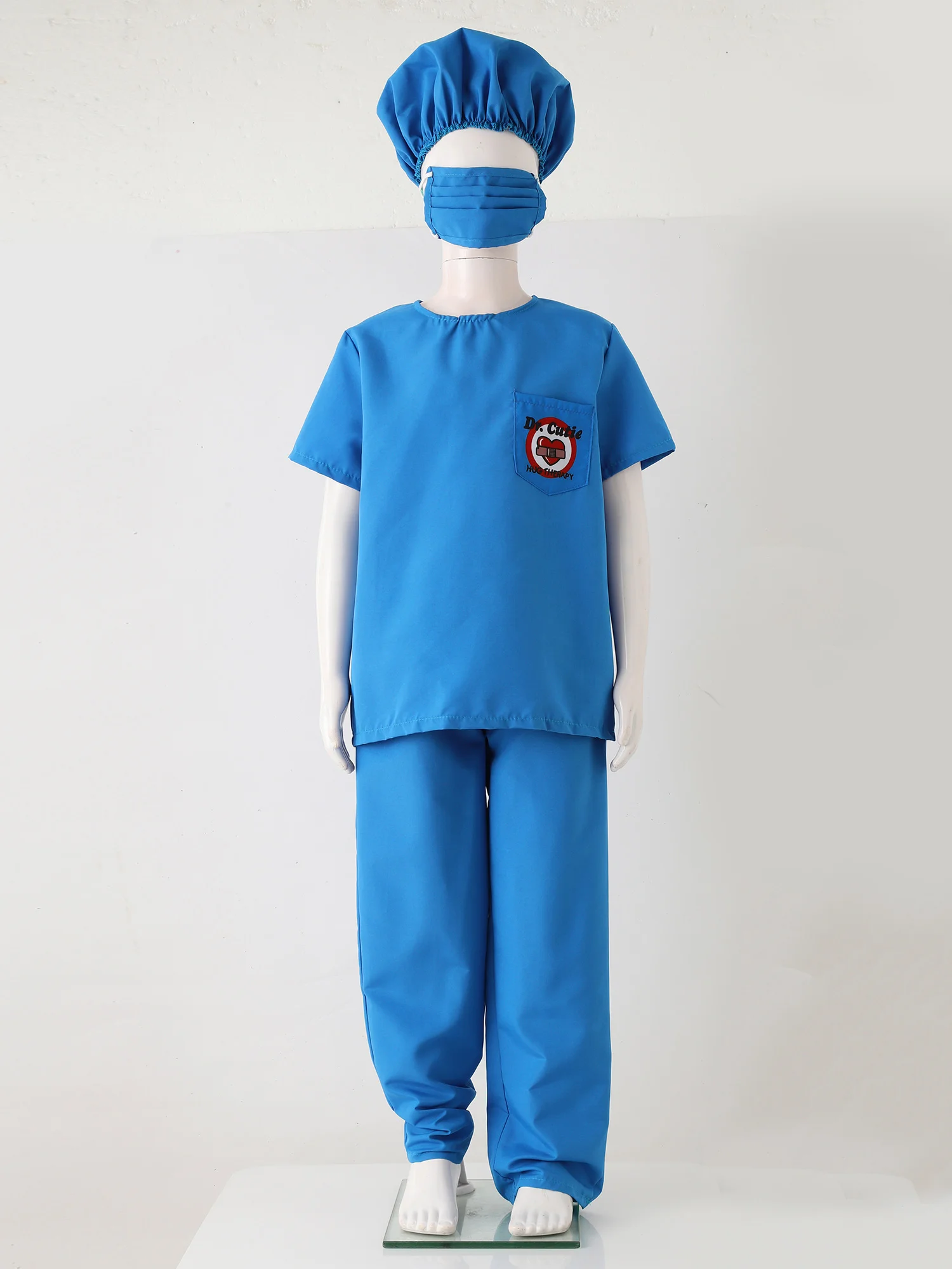 

Halloween 4Pcs Unisex Kids Girls And Boys Doctor Nurse Cosplay Costume Casual T-shirt Soild Pants Cap And Mask Set Theme Party