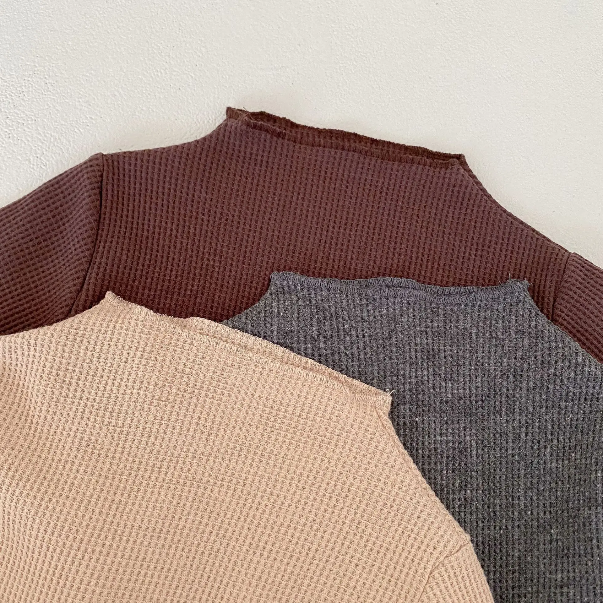 2022 Autumn Baby Girl Newborn Solid Color Suit Waffle Long-sleeved Top + Bread Shorts Two-piece Set Infant Clothing Outfits