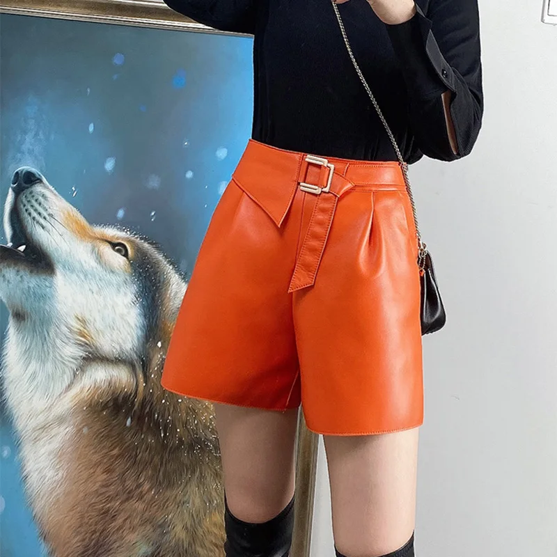 Женская короткая юбка из натуральной кожи с металлической пряжкой и поясом y2k