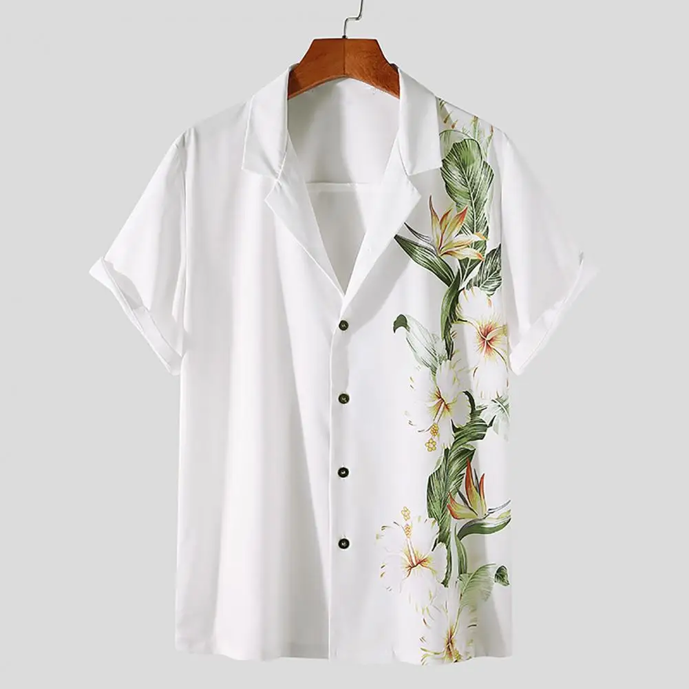 

Flower Print Shirt Men Casual Hawaiian Turn-down Collar Short Sleeve Button Down Shirt for Men Vintage Summer Single-breasted