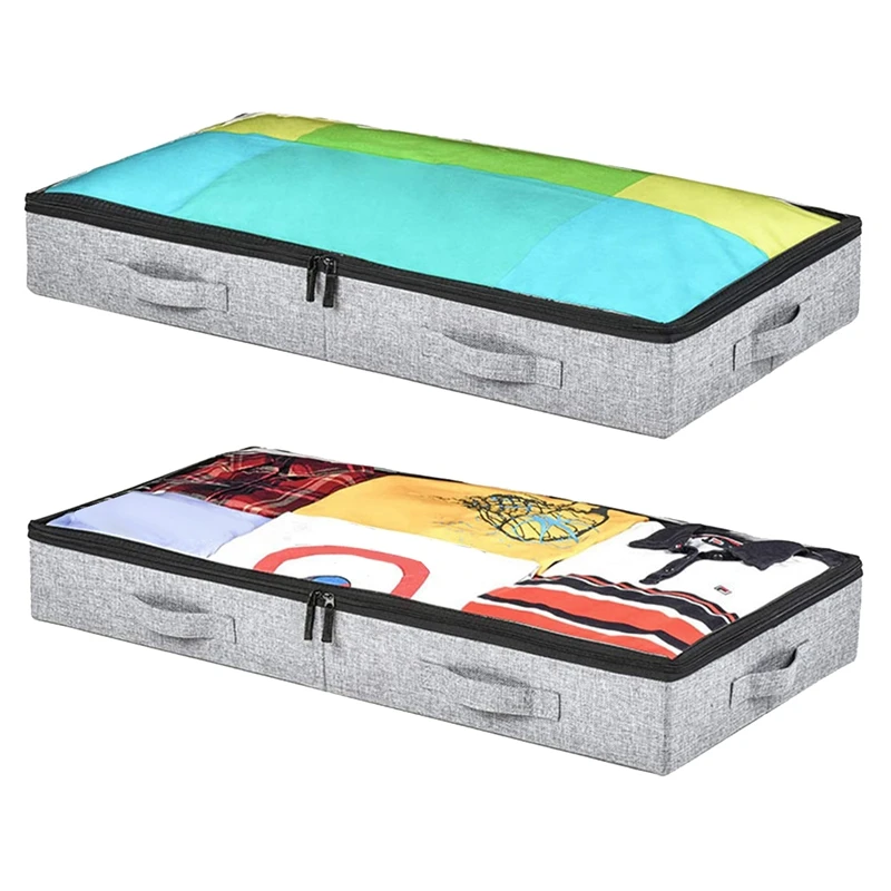 

Foldable Under Bed Storage Bags Thick Clothes Storage Boxes Zippered Organizer 2Pcs