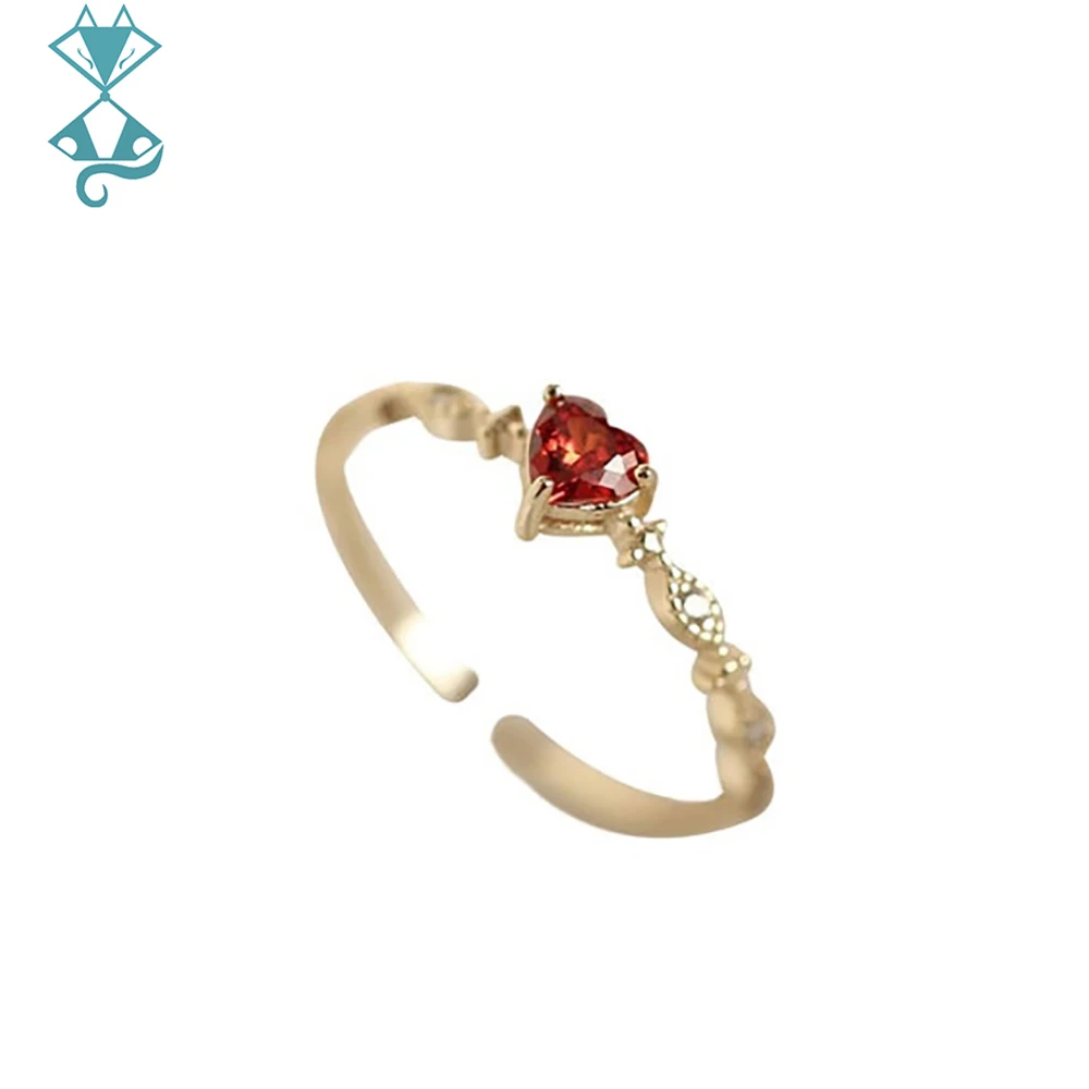 

925 Sterling Silver Plating 14k Gold Simple Ruby Love Ring Women Fashion Tail Ring Party Jewelry Accessories Adjustable Ring
