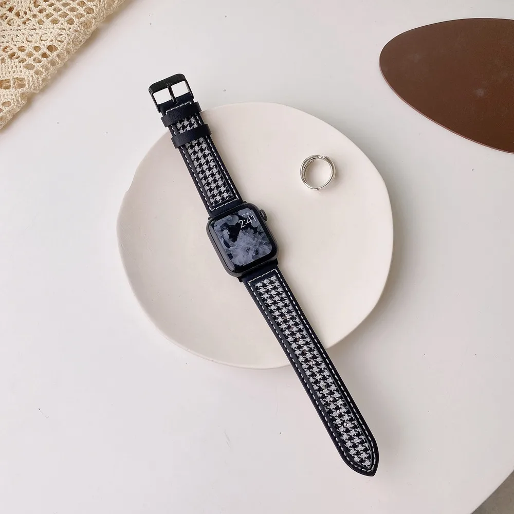 Ремешок кожаный для Apple Watch полотняный браслет iwatch 45 мм 41 5 6 7 42 44 SE1 2 3 4 38 40 | Наручные