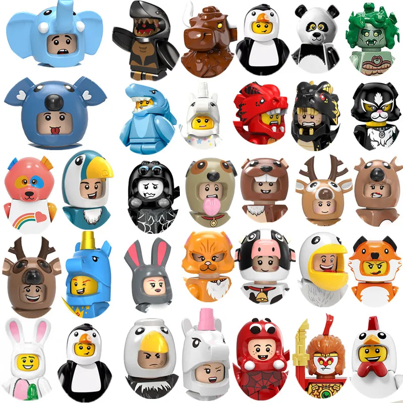 

60 Styles Mini Fun Figures Unicorn Dog Panda Statue Of Liberty Graduate Saint Medusa Gingerbread Man Building Blocks Model Toys