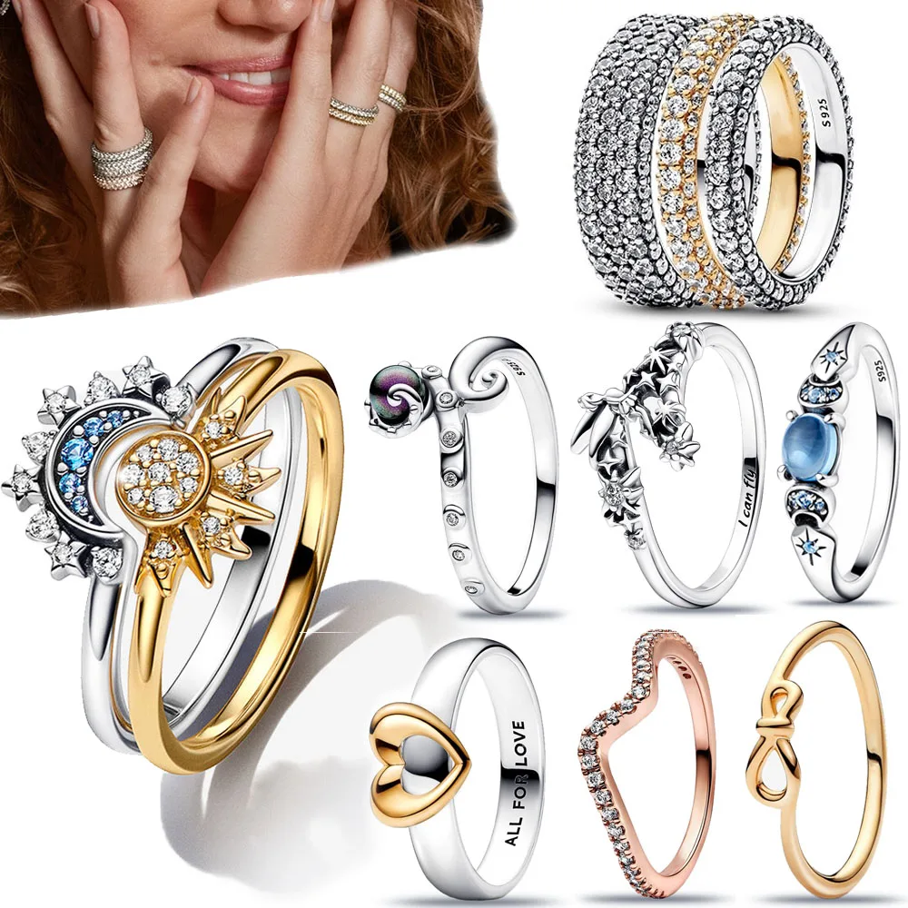 2022 New Disney 925 Sterling Silver Disney Cinderella Blue Tiara Ring for Women Silver Finger Ring DIY Silver Jewelry