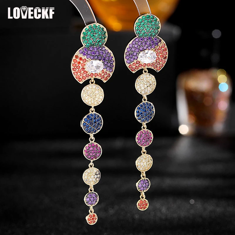 

Женские медные серьги с фианитом, длинные серьги с серебряной иглой