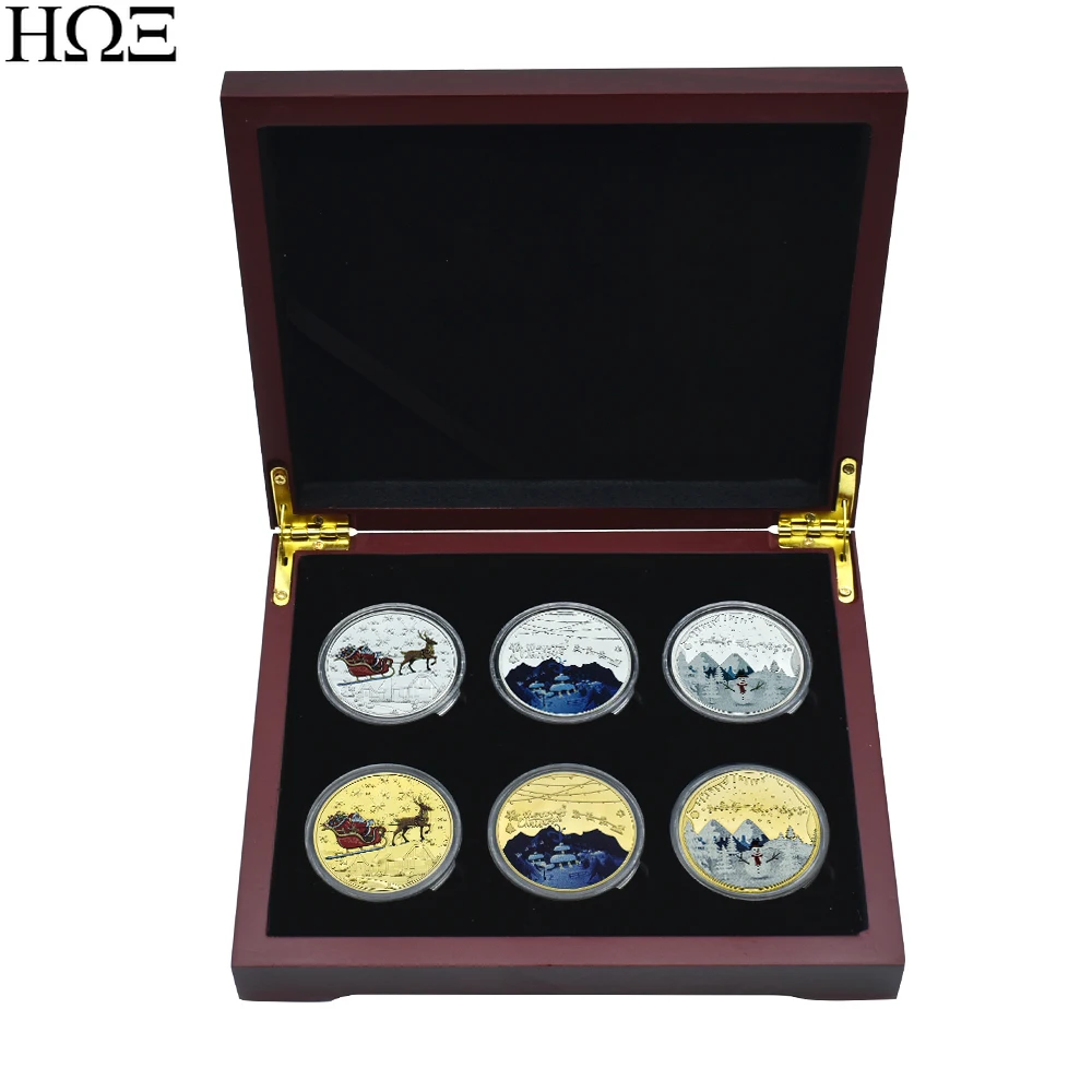 

6pcs/set Christmas Commemorative Coin Gift Box Set Craft Challenge Coin Commemorative Collection Christmas Gift Wholesale