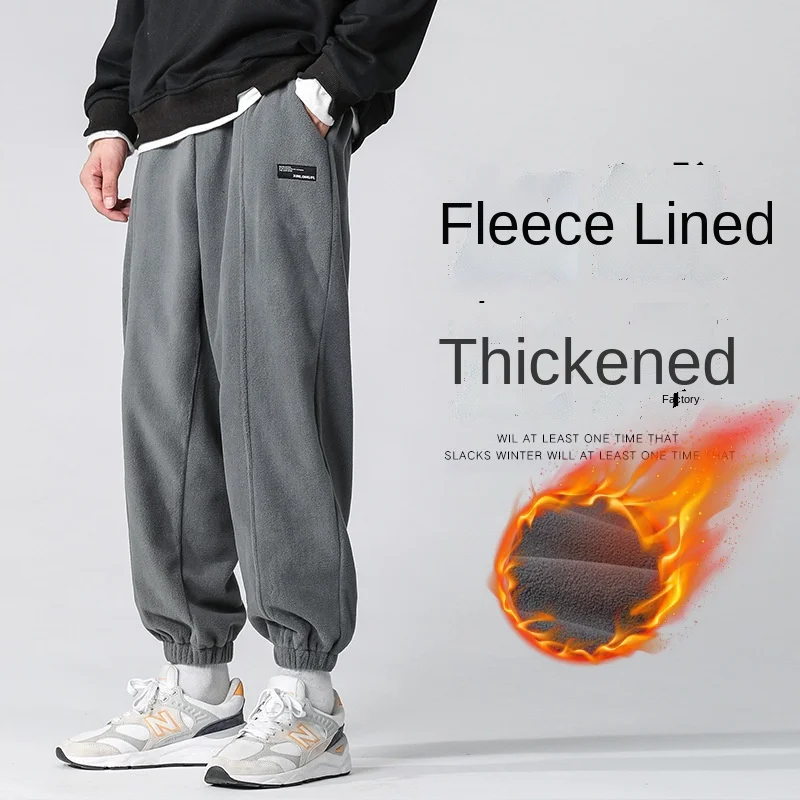 

Мужские брюки осень-зима 2022, утепленная плюшевая уличная одежда, флисовая Повседневная Новая трендовая Спортивная одежда для бега, мужские ...