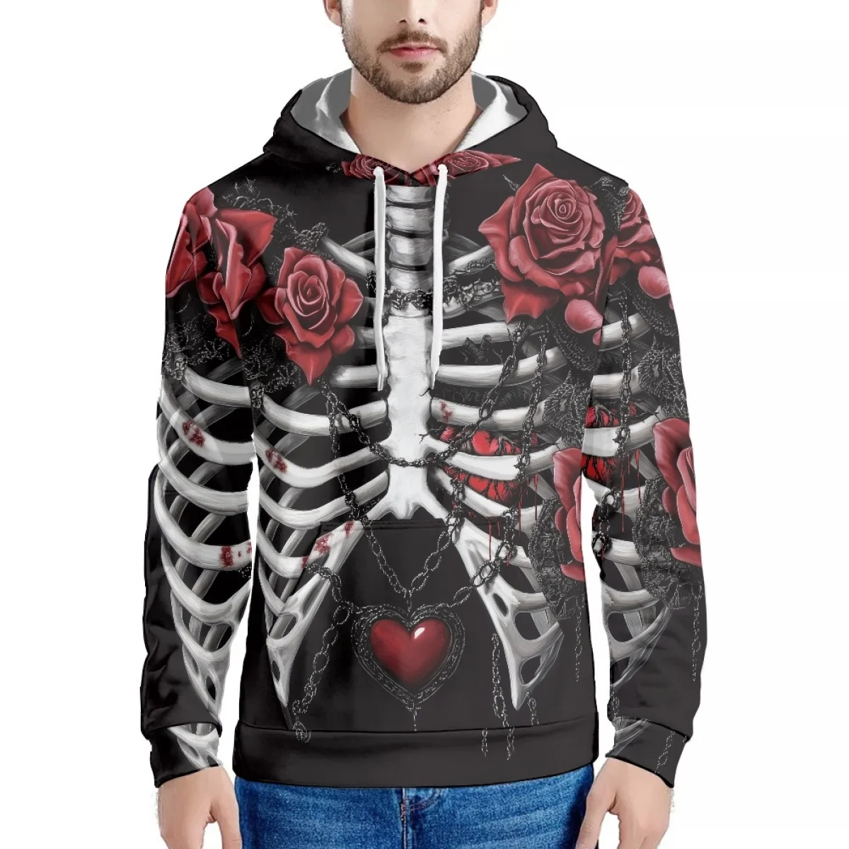 Noisydesigns новейший осенний пуловер с 3D принтом черепа и розы для мужчин