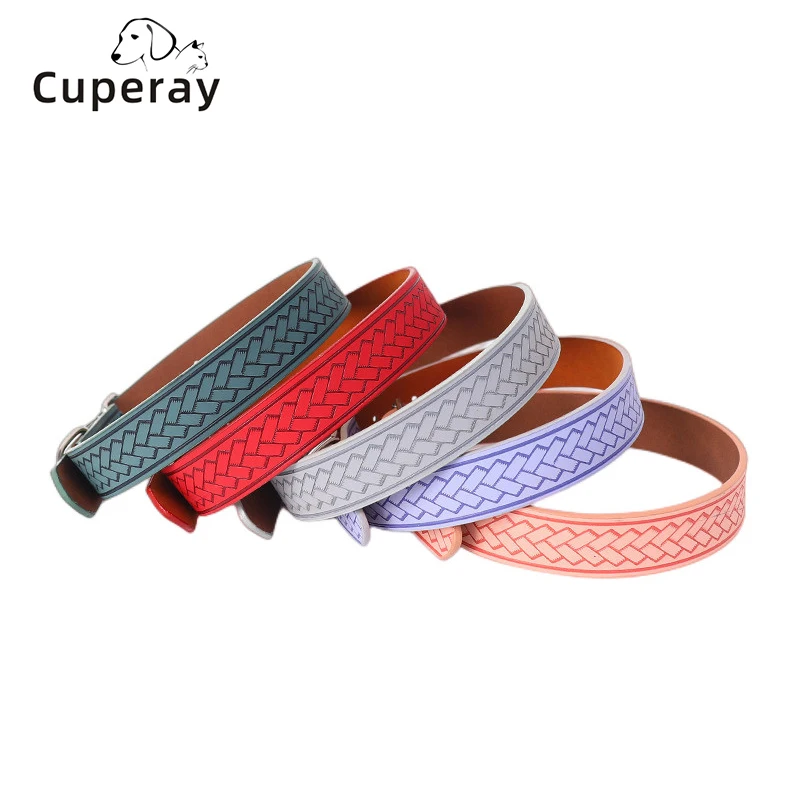 

Кожаный ошейник для собак, регулируемый полосатый полиуретановый ошейник для собак, мягкий и удобный с металлическими застежками для кошек...