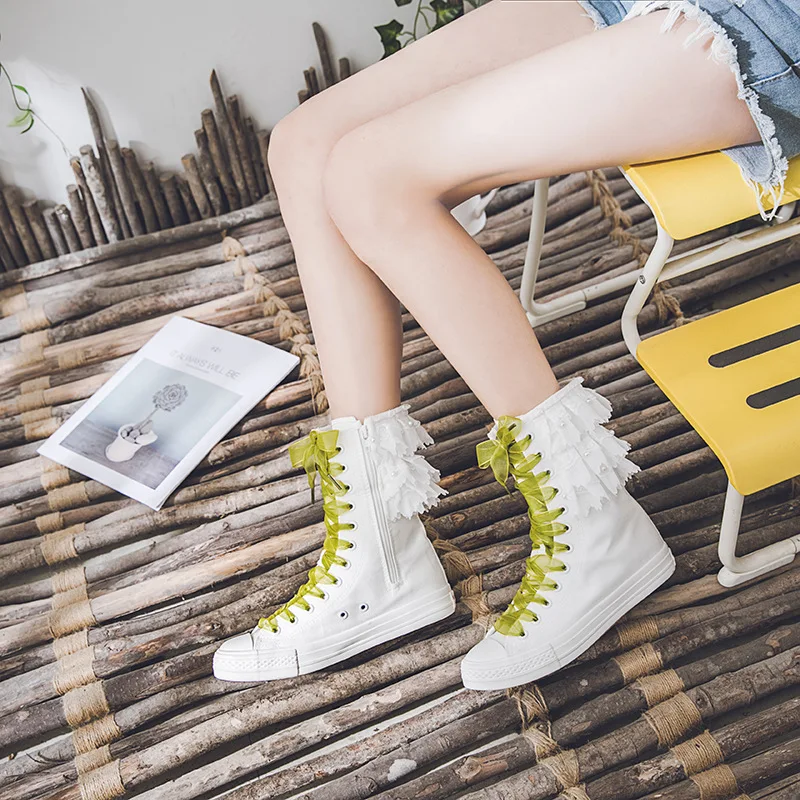 

New Casual Shoes Women's Inner Height-enhancing Canvas Shoes Women's Mid-tube Sneakers Flat Shoes All-match Women's Shoes