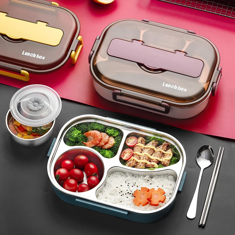 

316 Stainless Steel Lunch Box With Spoon Bag Portable Grids Bento Boxes Student Office Worker Food Storage Containers Thermal