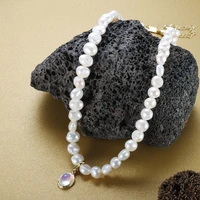 baroque freshwater pearl necklace for women french high grade jewelry stainless steel colorful crystal oval pendant necklace