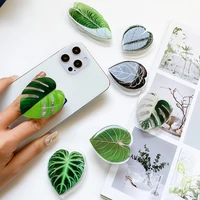 ins fresh green plant phone stand desktop support bracket paste foldable phone grip for iphone samsung xiaomi phone accessories