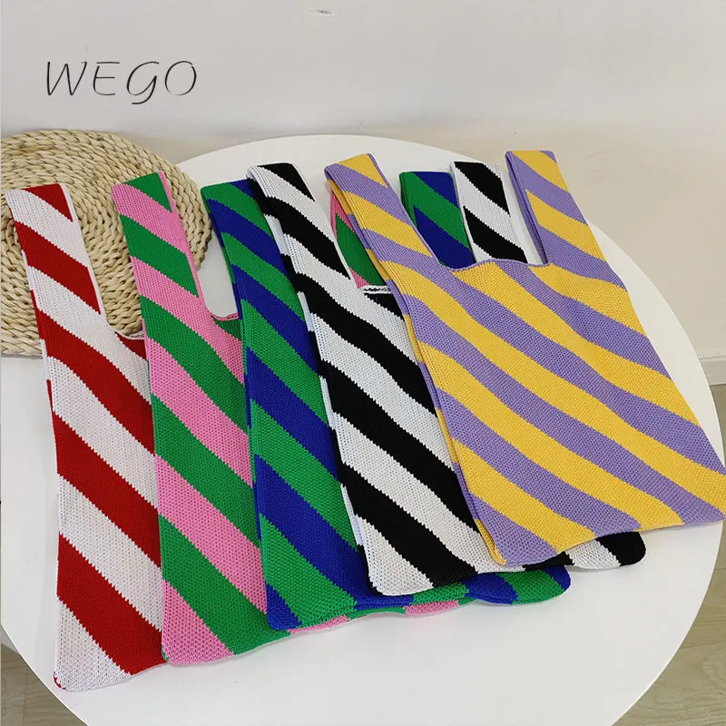 

New Bucket Bag Knitted Messenger Totes Female Japanese Single Shoulder Underarm Color Matching Woven Bags Niche Design