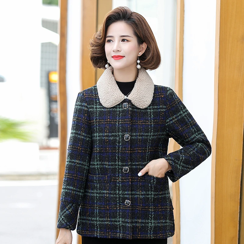 Middle Aged Women's Coat Autumn Winter Jackets Thicken Fleece Outerwear Women's Jacket Mother Dress