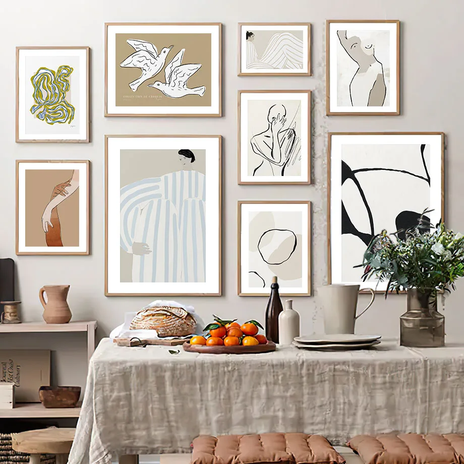 

Abstract Geometric Lines Wall Art Print Striped Dress Girl Canvas Painting Nordic Poster Pigeon Wall Picture Living Room Decor