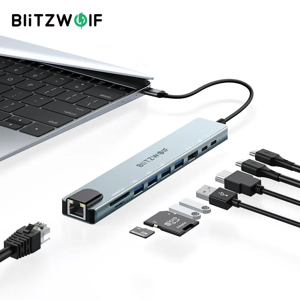 

BlitzWolf BW-NEW TH5 10 in 1 USB Hubs with HDMI-compatible 4K@30Hz USB3.0 / USB2.0 / Type-C 2.0 / RJ45 Ethernet Docking Station