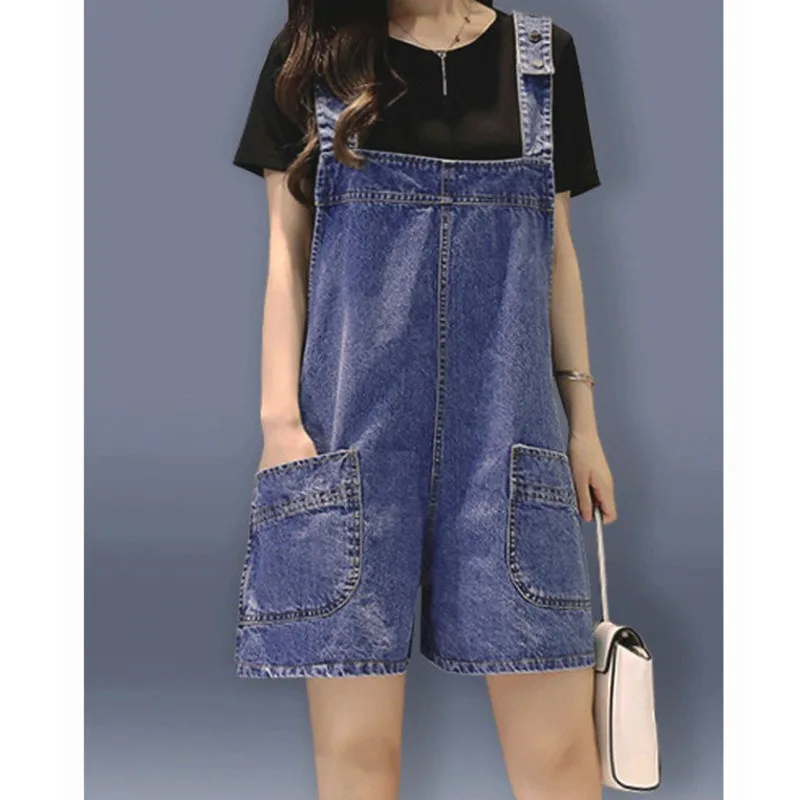 

Джинсовый комбинезон для женщин, Модный комбинезон с широкими штанинами в Корейском стиле, короткие брюки-спагетти, уличная одежда, на лето
