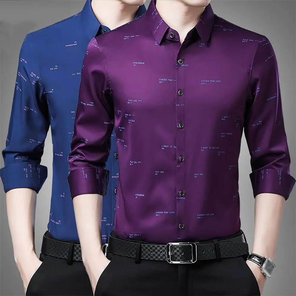 

Shirt Top Men Buttons Fashion Casual Shirt Turn Down Collar Casual Long Sleeve Print Business Plaid Letters/Stripes Shirts Small