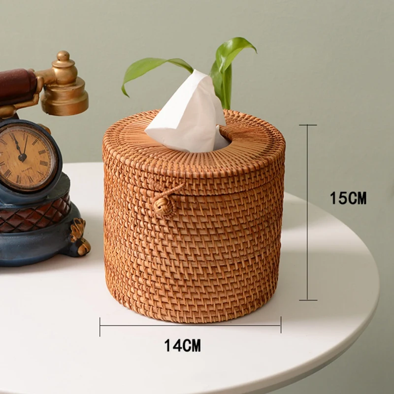 

Round Rattan Tissue Box Vine Roll Holder Toilet Paper Cover Dispenser For Barthroom Home Hotel And Office