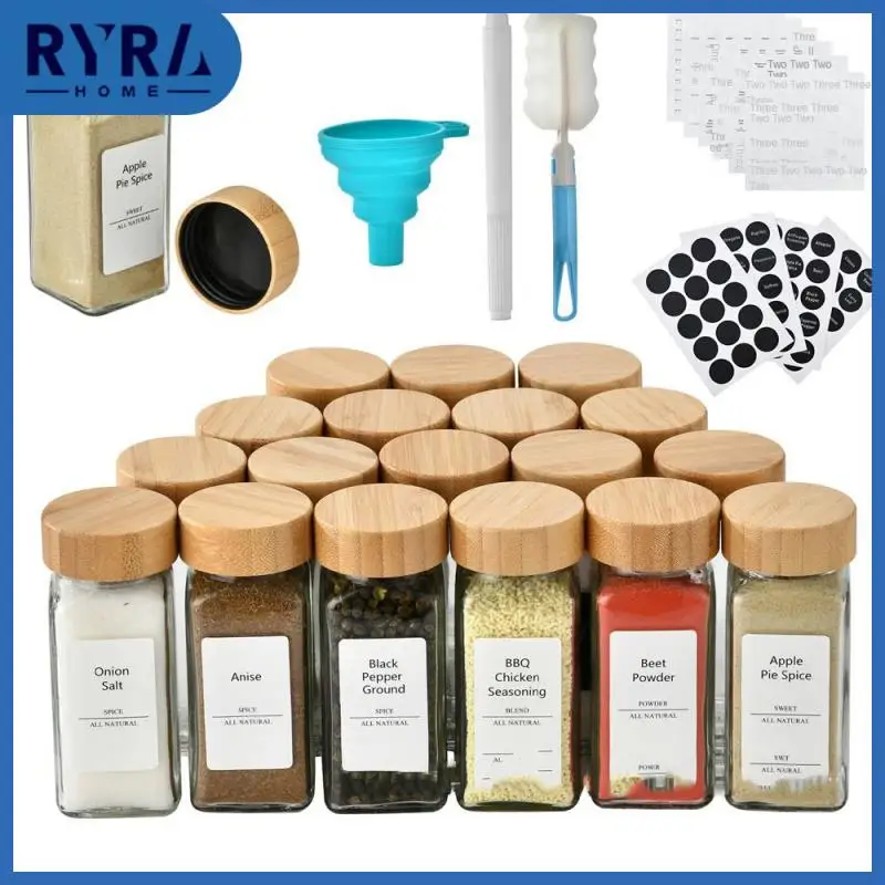 

Portable Storage Square Bottle Seasoning Jar Smooth Bottle Mouth Bamboo Wood Lid Seasoning Bottles Non-slip Bottle Bottom