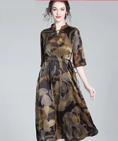 zuoman summer vintage loose print silk 4xl size dress 2022 casual patchwork midi dress women elegant bodycon party vestido