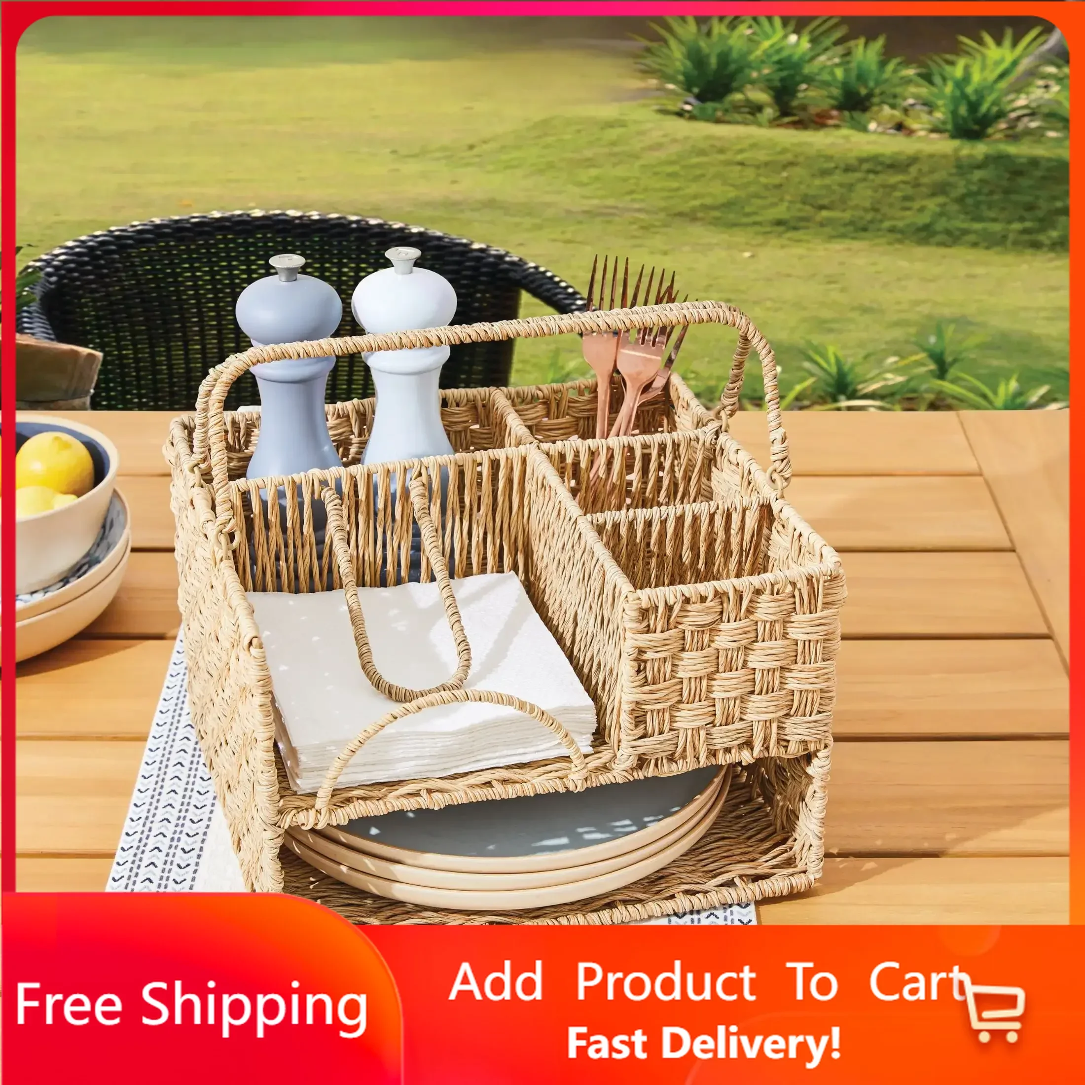 

Resin Rattan All-in-one Serving Caddy, Beige, Basket Storage , Storage Basket , Baskets , Storage Baskets Organizer Rapid Transi