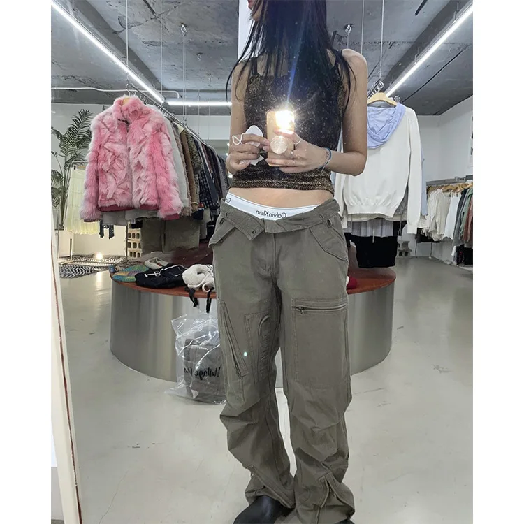 

Cargo Pants Women Low Waist Vintage Pockets Wide Leg Casual Loose Streetwear Womens Hippie Joggers Trousers Overalls Y2k Pants