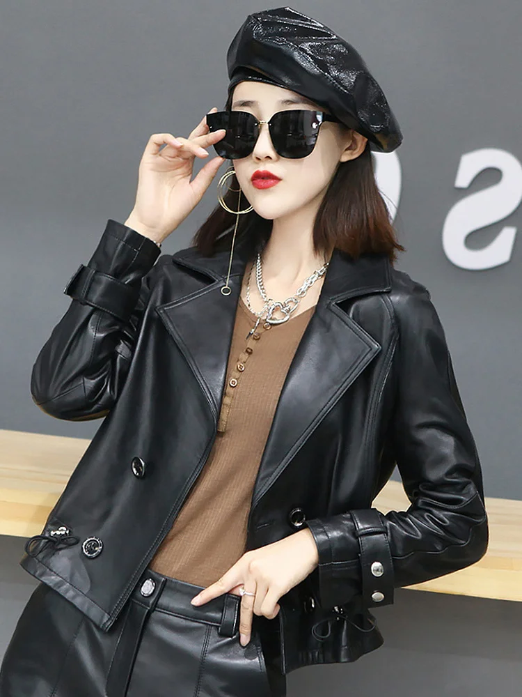 

2023Hot Sale Real Sheepskin Leather Jackets Women Spring Autumn Elegant Short Female Coat Motorcycle Woman Clothes Cuero G