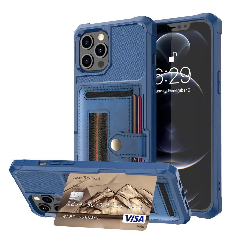 

Wallet Card Holder Phone Case for iPhone 14 13 Mini 11 12 Pro Max XR XS X 6 7 8 Plus SE 2020 Shockproof With Wrist Strap Cover