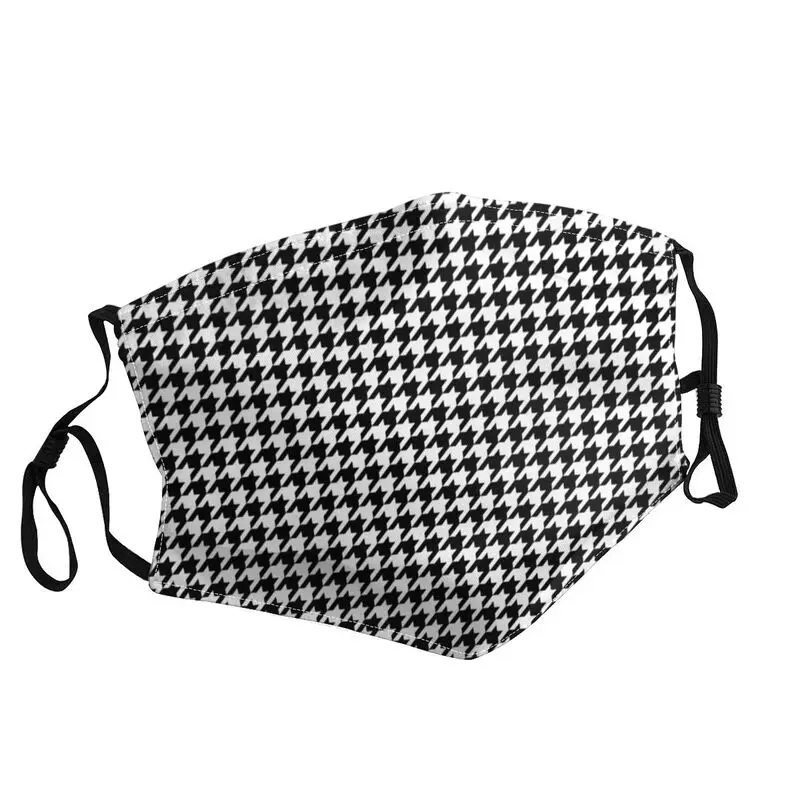 

Black And White Houndstooth Mask Dustproof Adjustable Geometric Pattern Face Mask Protection Cover Adult Respirator Mouth-Muffle