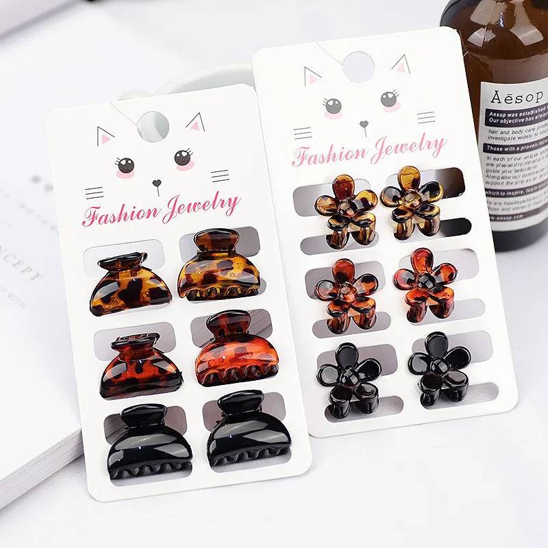 

6 Pcs/sets Plastic Small Hair Crab Claw Women Girls Leopard Bow Cute Mini Hair Clamp Clips Hairpin Barrettes Hair Accessories