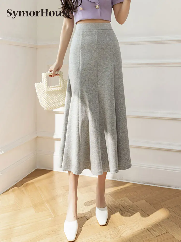 

Женская Длинная трикотажная Юбка-миди с высокой талией, облегающая повседневная юбка-годе в Корейском стиле, весна-лето 2022