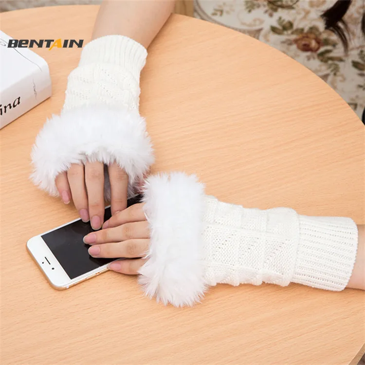 

Women's Warm Wool Gloves Winter Half Finger Keep Warm Gloves Knitted Open Finger Arm Sleeve Short Fingerless Mitten Arm Warmer