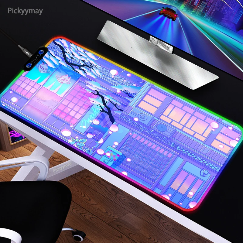 

Sailor Moon Landscape LED Light Gaming Mouse Pad RGB Super Soft Large Keyboard Cover Non-Slip Rubber Computer Carpet Desk PC Mat