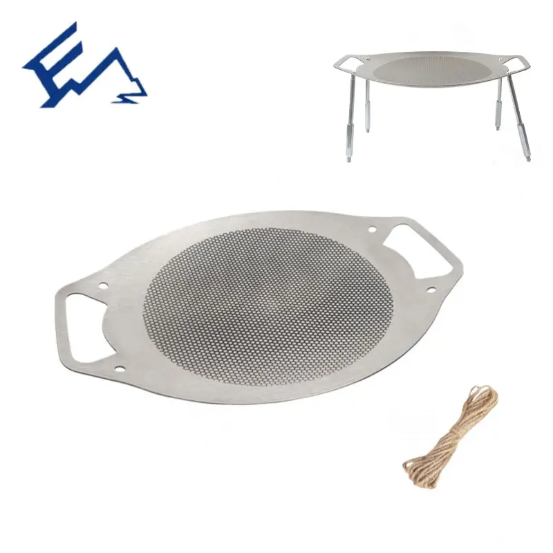 Outdoor Stainless Steel Baking Tray Camping Portable Non-Stick Frying Pan BBQ Accessories Tools Can Be Raised And Lowered