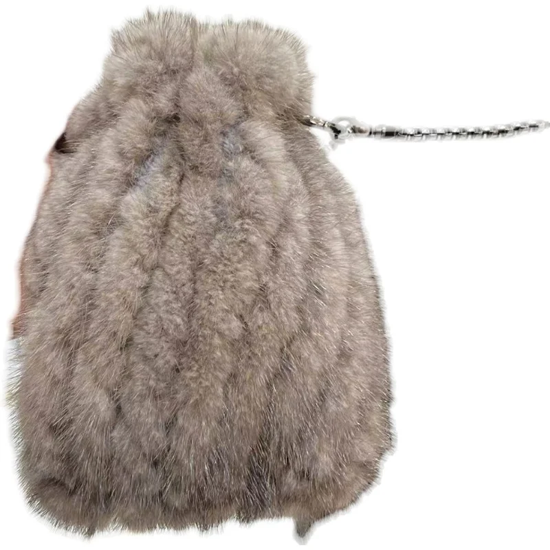 Mink Wool Real Fur Bag for Woman Hand-woven Luxury Charm Retro Bucket Bags Female Chain Women's Handbag Plush Designer Warm