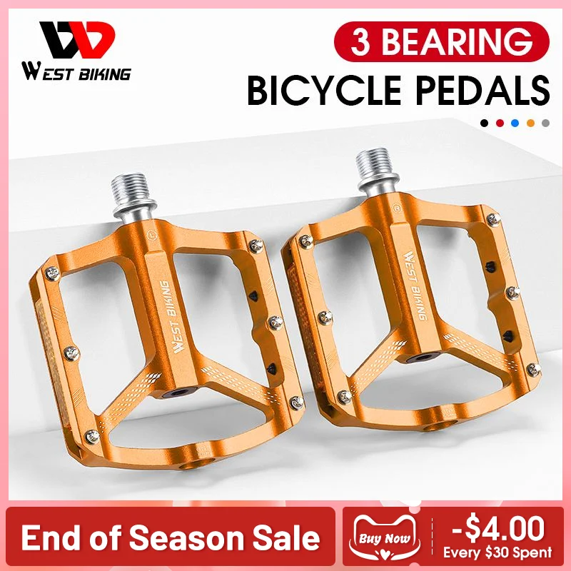 

WEST BIKINTG 3 Bearing Bicycle Pedal Ultralight Aluminum Alloy Reflective BMX MTB Road Bike Pedal Non-slip Flat Cycling Pedals