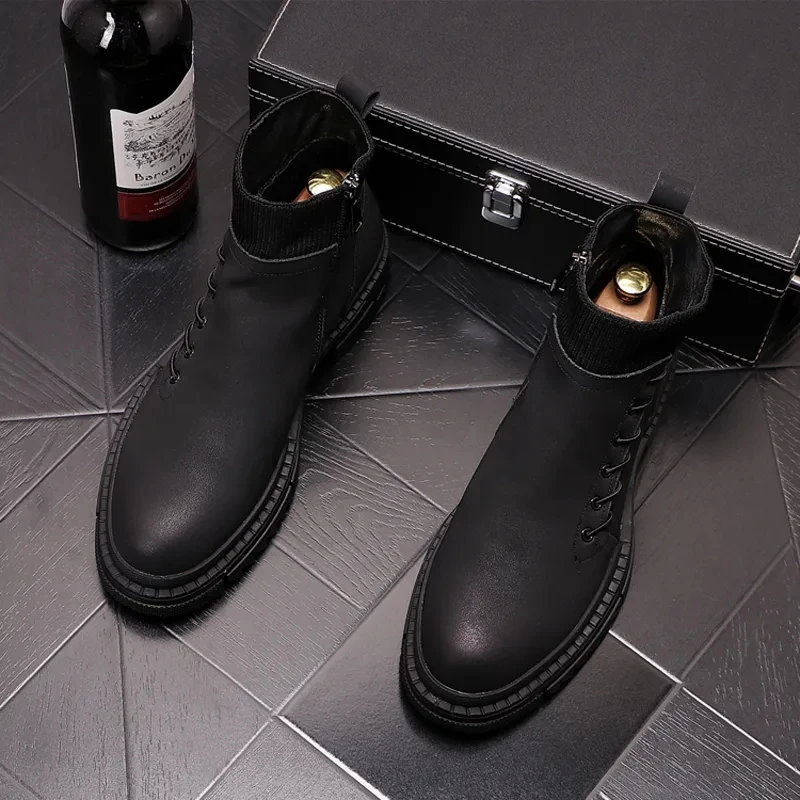 

Мужские молодежные модные повседневные кожаные ботинки, мужские ботинки со шнуровкой и заостренным носком, модные короткие ботинки, корейс...