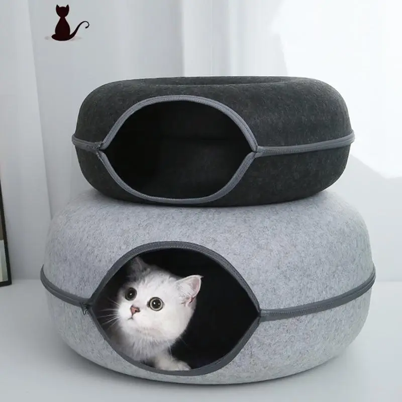 

Cat Tunnel Bed Round Felt Tunnel Interactive Game Toy Cat Tube Play Toy With Peek Hole Cat Training Toy Donut Cat House