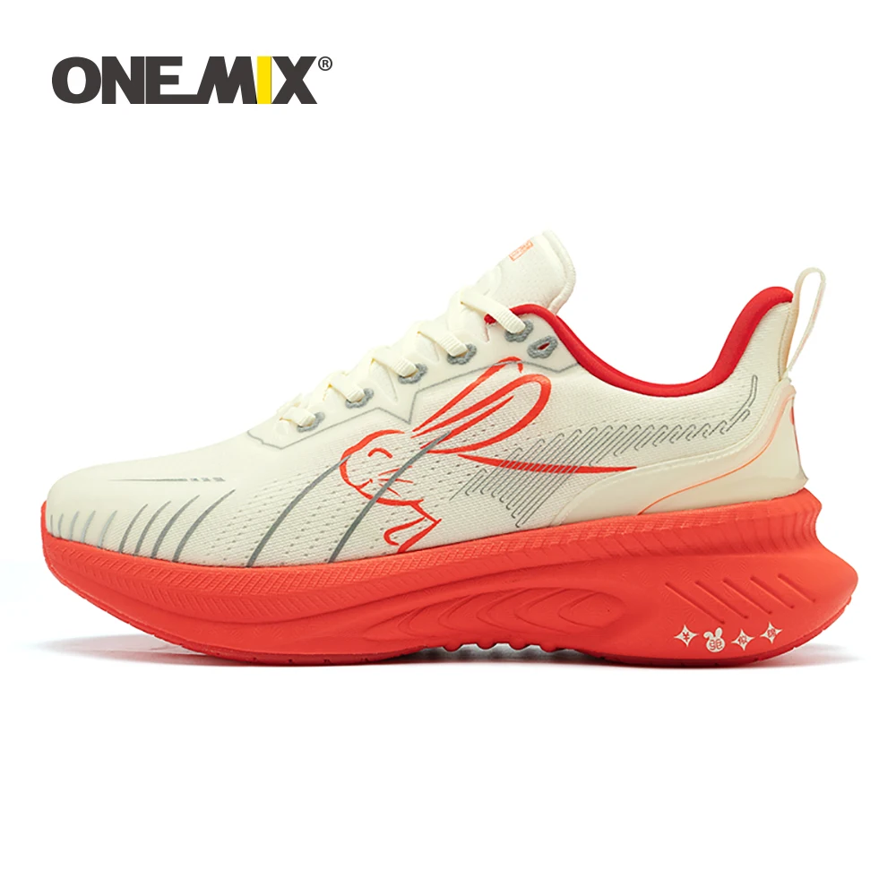 ONEMIX 2023 New Arrival Running Shoes Fluorescent Red Bumper Elite Sport Shoes for Outdoor Breathable Mesh Walking Sneakrs Men